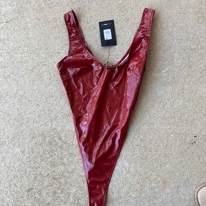 Red leather body suit